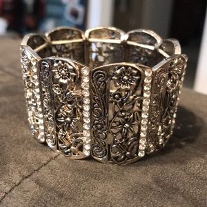 Vintage flower encrusted bracelet with crystals